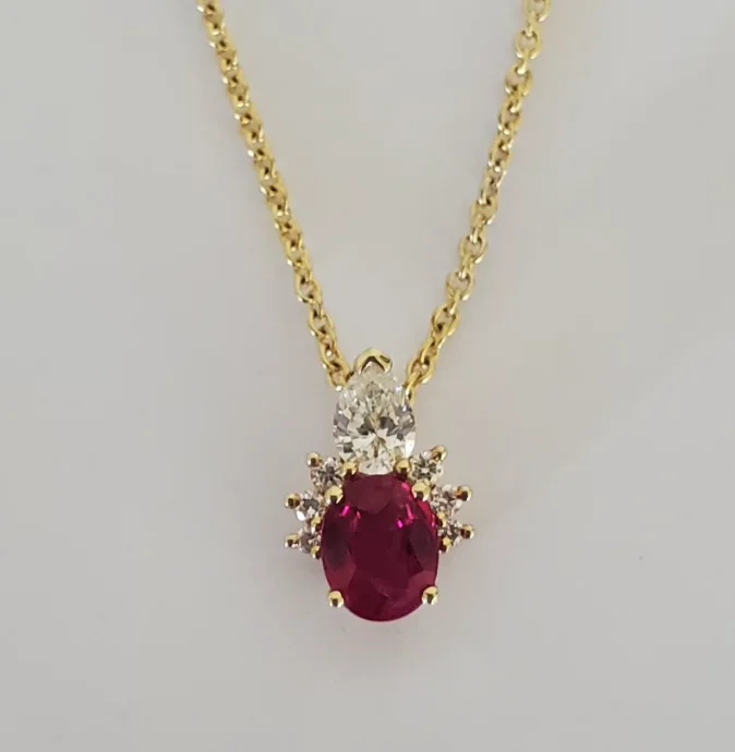 women pearl necklaces -14kt Yellow Gold Ruby and Diamond Pendant