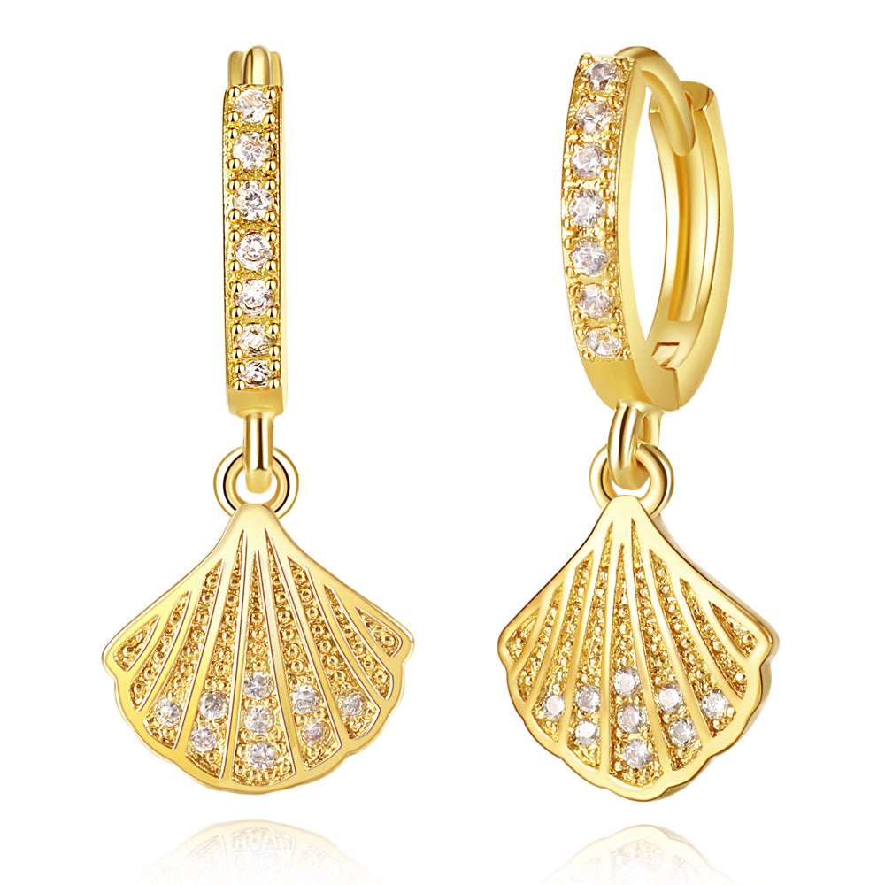 women pearl drop earrings -14K Gold Dangle Drop Hoop Earrings for Women Girls- Shell