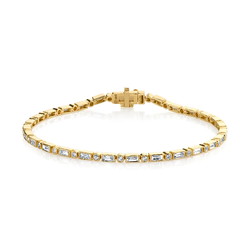 Gold & Diamond Baguette and Round Bezel Eternity Bracelet