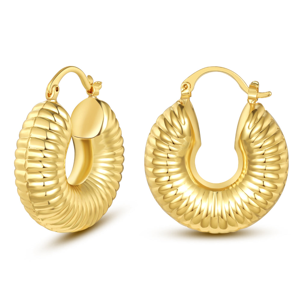 women drop earrings -Large Croissant Hoop Earrings 14K Gold