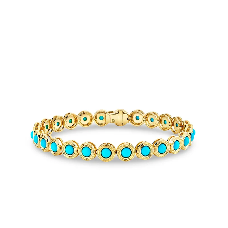 Gold & Turquoise Large Fluted Tennis Bracelet