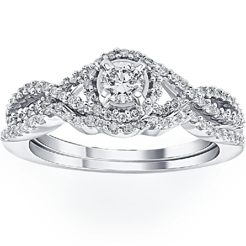 budget engagement rings -3/4CT Diamond Halo Infinity Engagement Wedding Ring Set 14k White Gold Lab Grown