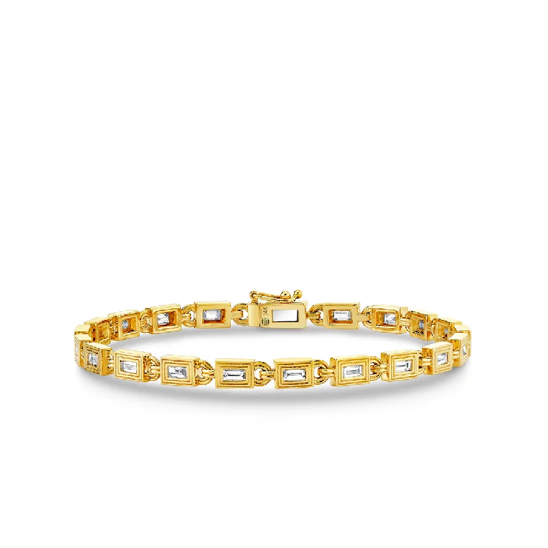 Gold & Diamond Fluted Baguette Tennis Bracelet