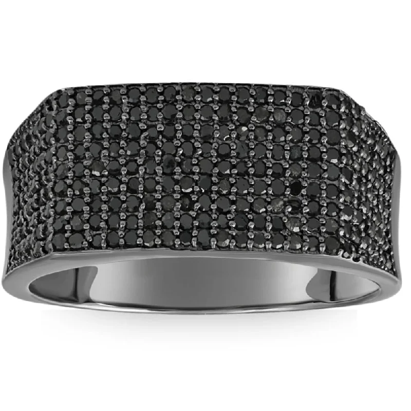 classic engagement rings -1Ct Black Diamond Men's Black Gold Pave Wedding Ring