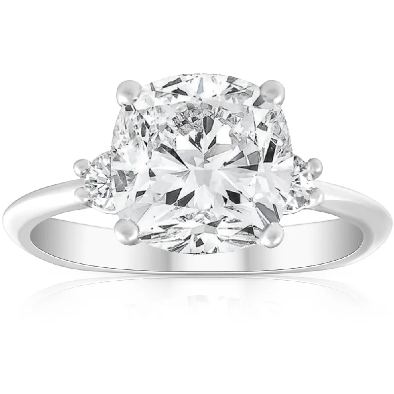 platinum solitaire engagement rings -3 1/2Ct Cushion & Round Cut Moissanite Engagement Ring 14k White Gold