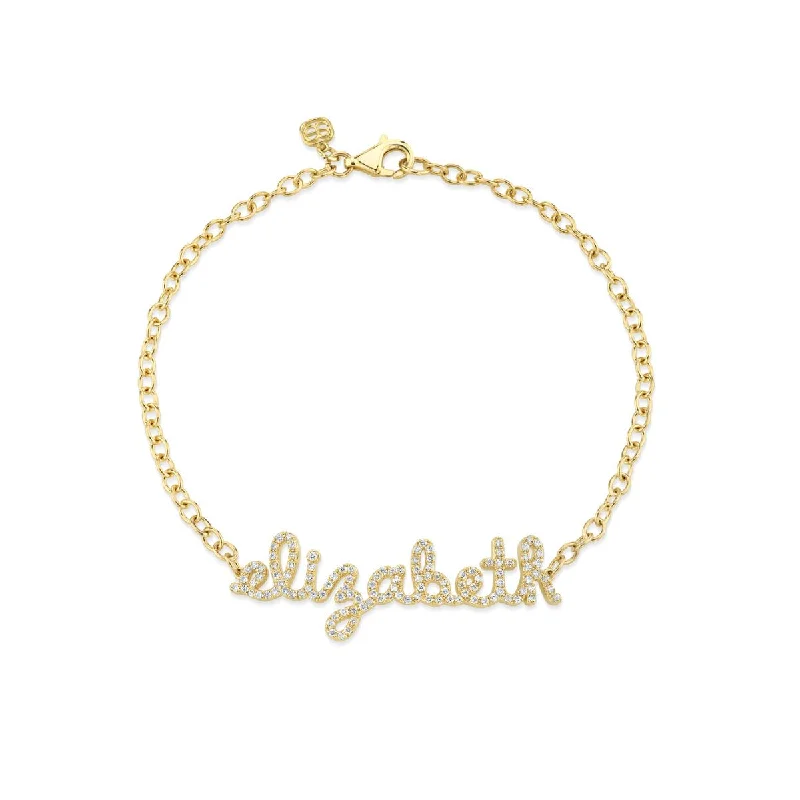 Gold & Diamond Small Custom Script Bracelet