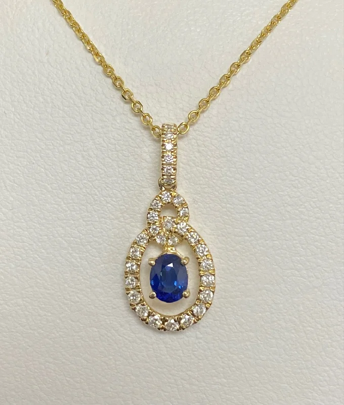 women wedding necklaces -14kt Yellow Gold Sapphire and Diamond Pendant