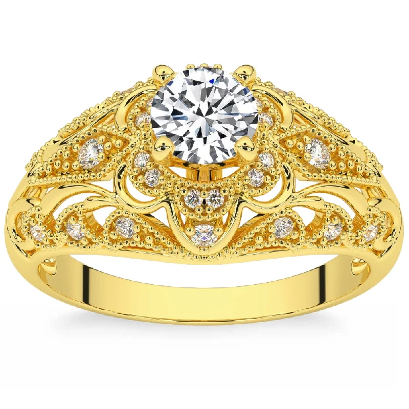 diamond wedding engagement rings -1 1/2Ct Diamond Vintage Engagement Ring 14k Gold Lab Grown