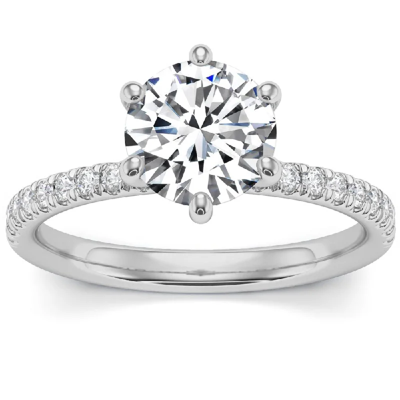 round diamond engagement rings -2Ct Round Cut Moissanite & Diamond Ring in 14k Gold With Side Halo