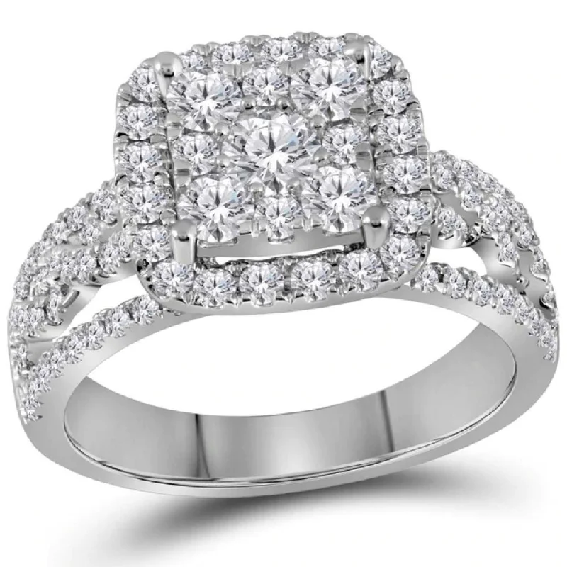 princess cut solitaire engagement rings -1 1/2Ct Cushion Halo Cluster Diamond Engagement Ring in White Gold