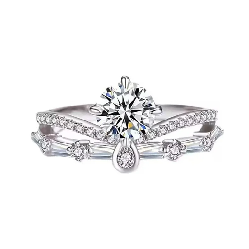 wedding engagement rings -1.0 Ct Diamond Princess Crown Engagement Ring