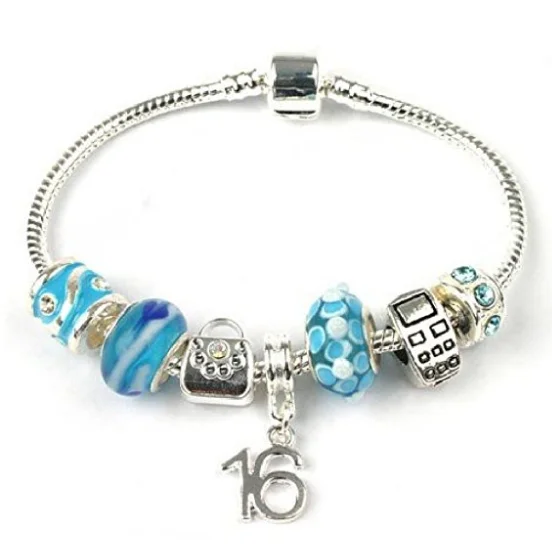 Teenager's 'Party All Night' Age 13/16/18 Silver Plated Charm Bead Bracelet