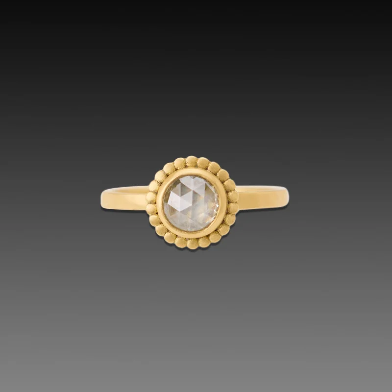 women pearl rings -Champagne Diamond Ring with Gold Dot Halo