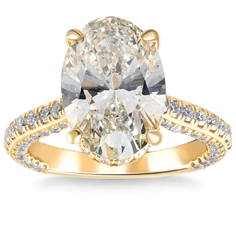 affordable engagement rings -8.90Ct TW Oval Moissanite Lab Grown Heirloom Engagement Ring 14k Yellow Gold