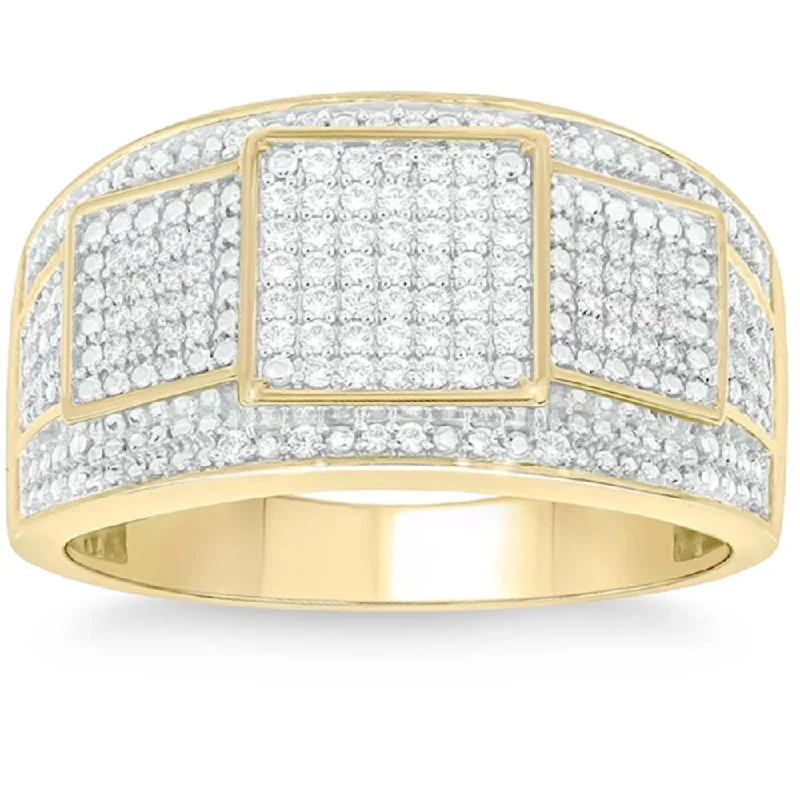 14k engagement rings -1Ct TW Diamond Men's Ring 10k Yellow Gold 12mm Wide