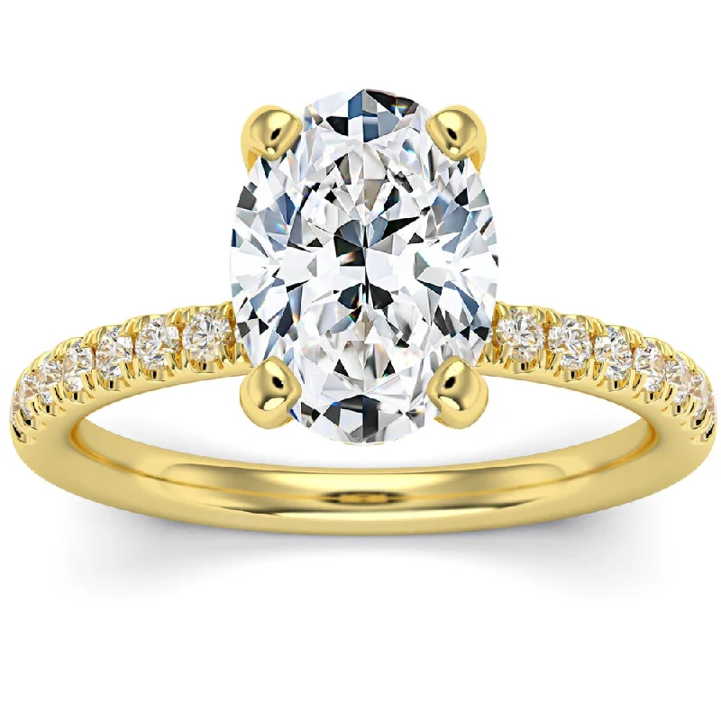 platinum diamond engagement rings -3 1/2Ct Oval Diamond Engagement Ring Lab Grown in 14k White, Yellow or Rose Gold