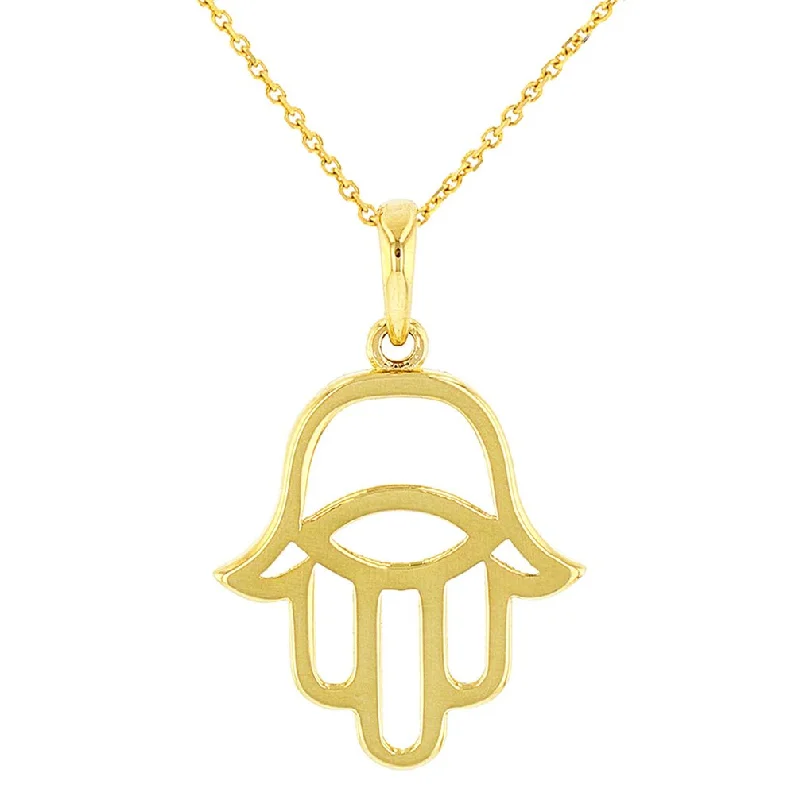 women silver necklaces -Jewelry America Solid 14K Gold Hamsa Hand of Fatima with Evil Eye Charm Pendant