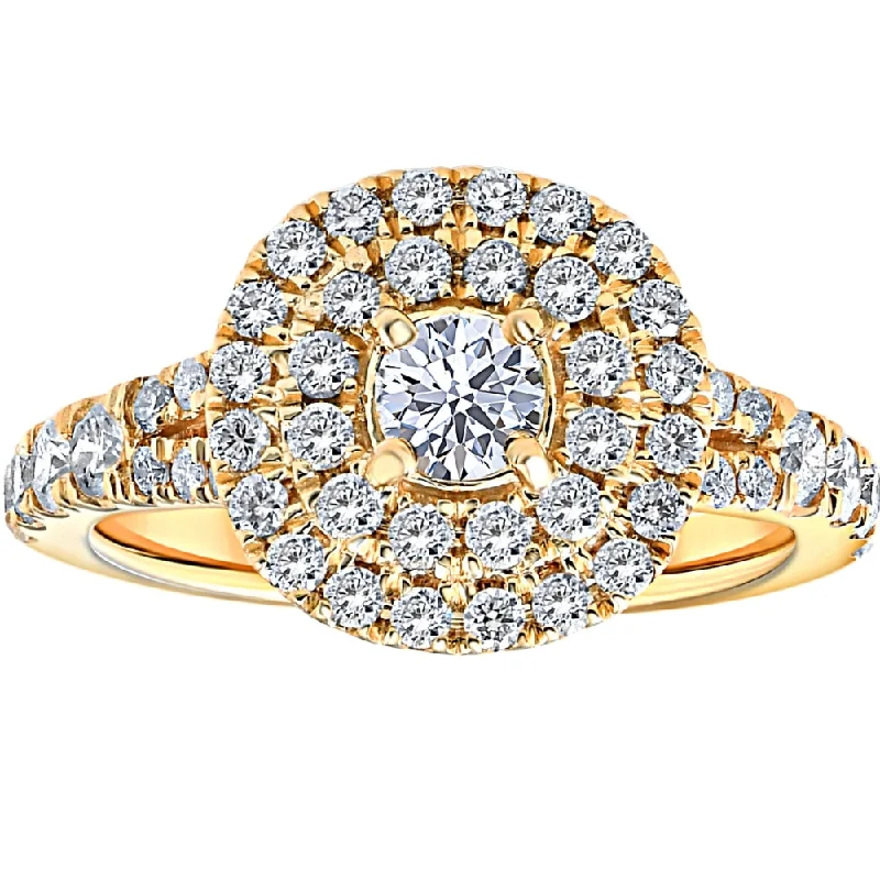 women engagement rings -1 Ct TW Diamond Cushion Halo Engagement Ring in Yellow Gold