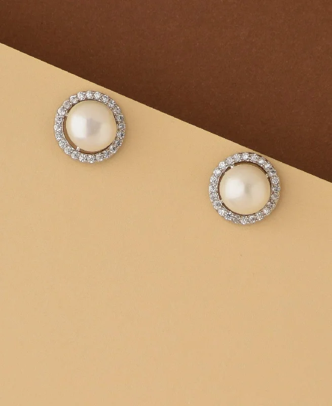 women vintage earrings -Elegant White Stud Pearl Earring