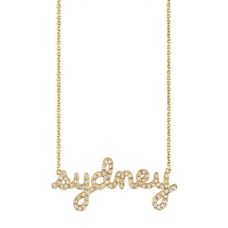 women wedding jewelry necklaces -Gold & Diamond Small Custom Script Necklace