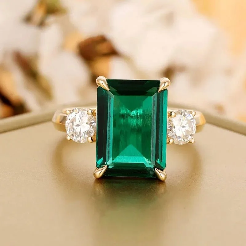 heart-shaped engagement rings -Solid 14k Yellow Gold Emerald Cut Engagement Ring with Diamond