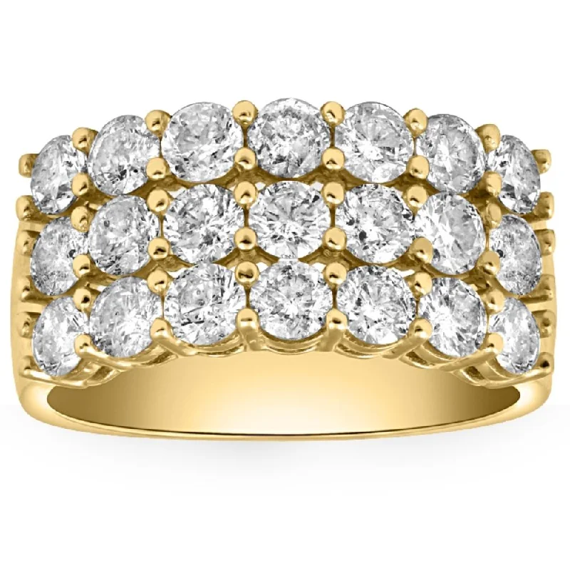 alternative gemstone engagement rings -3 Ct Diamond Three Row Women's Wedding Anniversary Ring in White or Yellow Gold