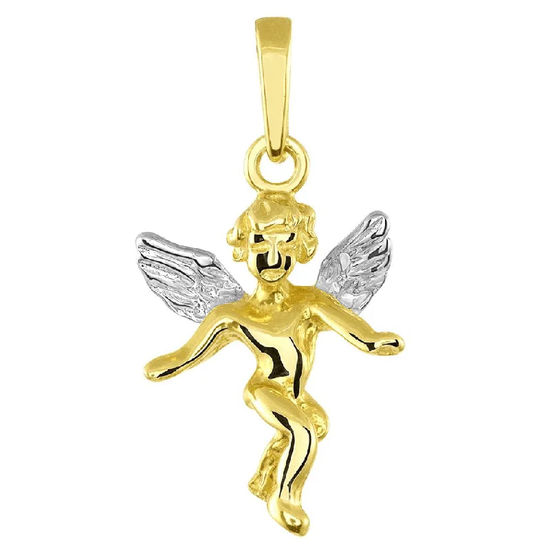 women butterfly necklaces -Solid 14k Yellow Gold 3D Angel with Open Arms Charm Pendant