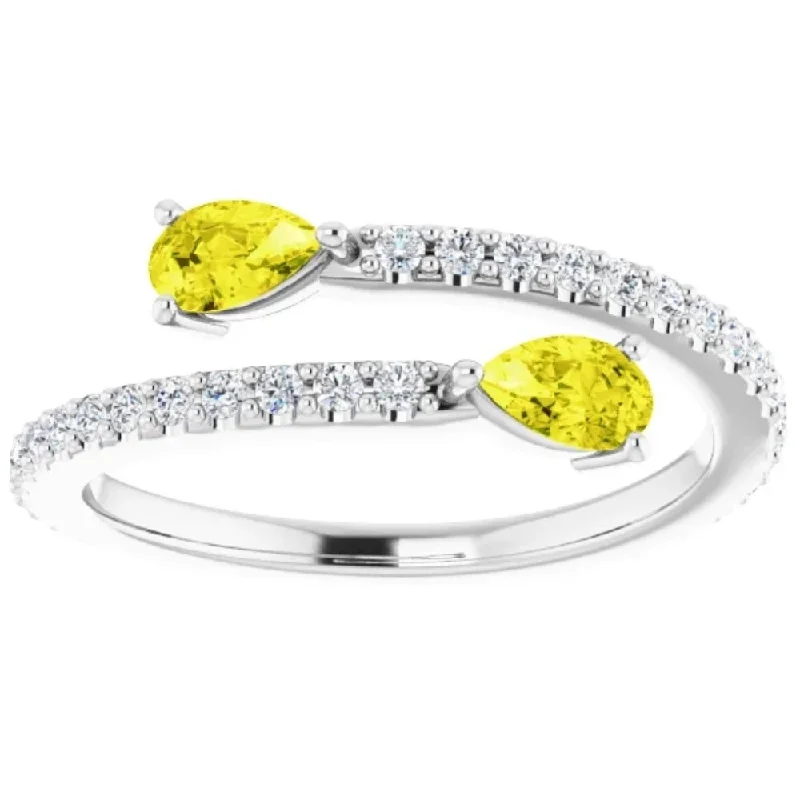 custom engagement rings -5/8 Ct Fancy Yellow Pear Shape Diamond 2-Stone By Pass Ring Lab Grown White Gold