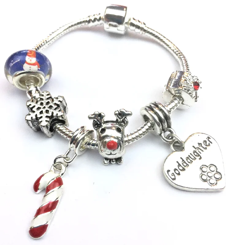 Children's Goddaughter 'Christmas Wishes' Silver Plated Charm Bracelet