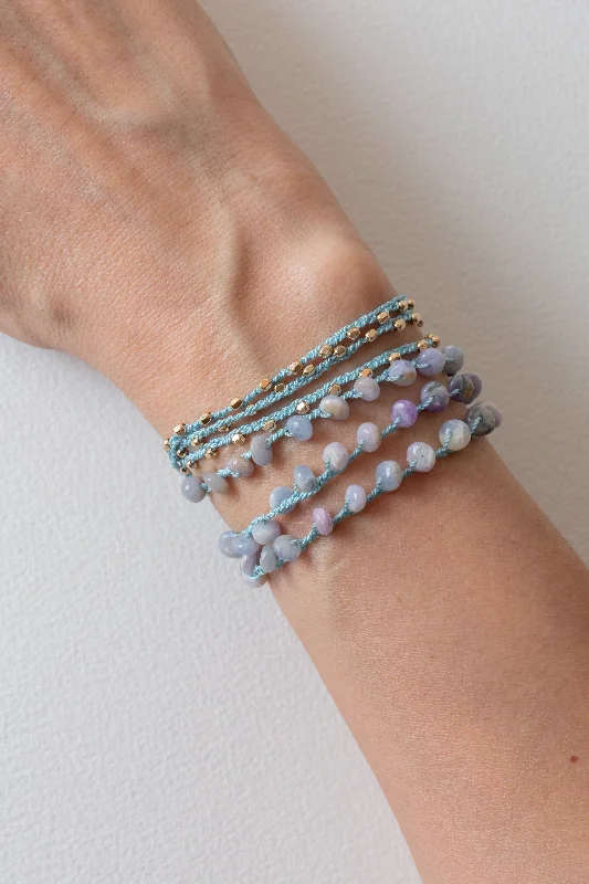 Beaded Wrap Bracelet | Blue Opal on Blue Silk