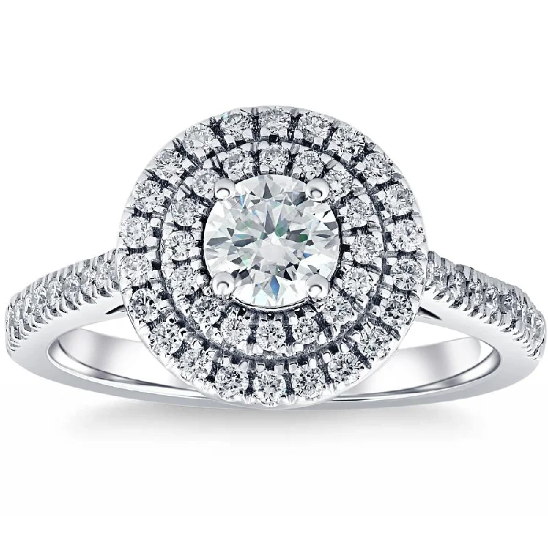 classic white gold engagement rings -1 Ct T.W. Diamond Halo Moissanite & Lab Grown Engagement Ring in 10k White Gold