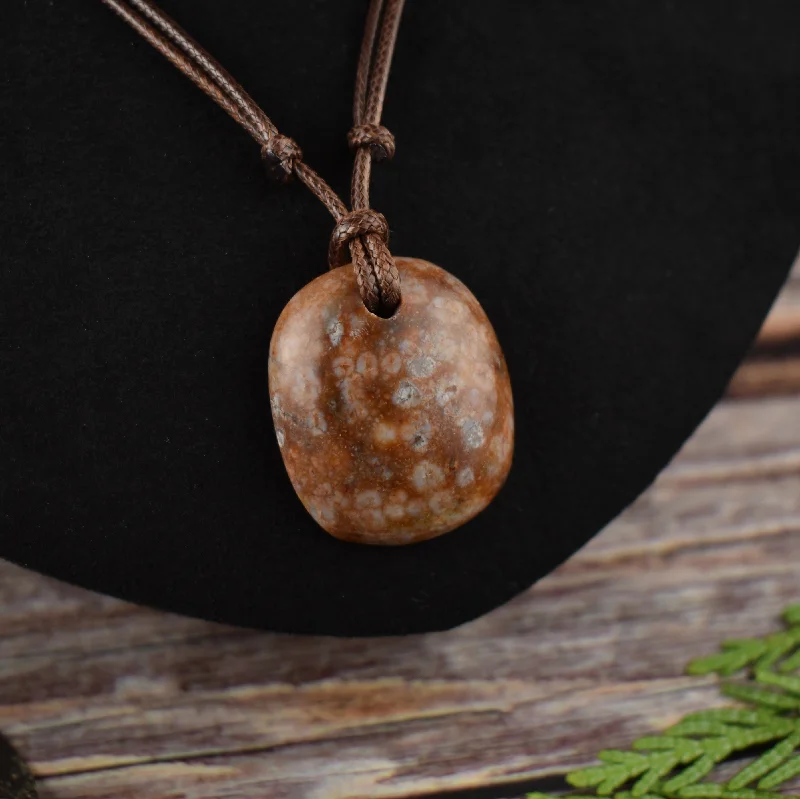 women classic gold necklaces -Orange Coral Fossil Focal Pendant Necklace