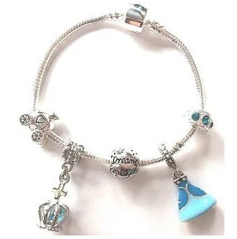 Blue Fairytale Princess Silver Plated Charm Bracelet For Girls