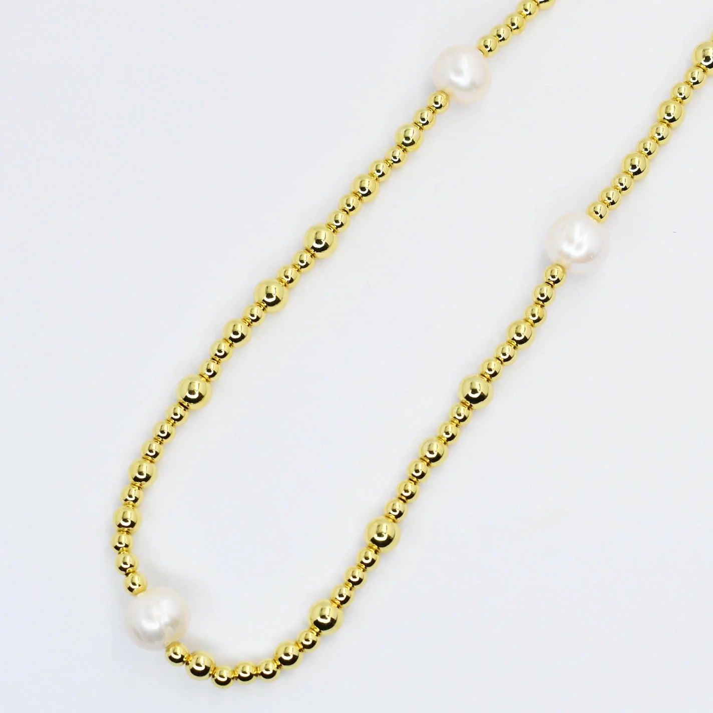 women drop necklaces -Gold Beaded 3 Pearls Necklace