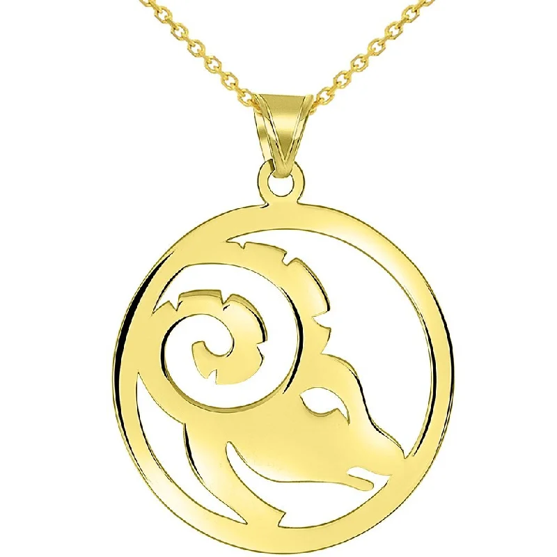 women modern necklaces -Solid 14k Yellow Gold Round Aries Zodiac Sign Cut-Out Ram Head Pendant Necklace