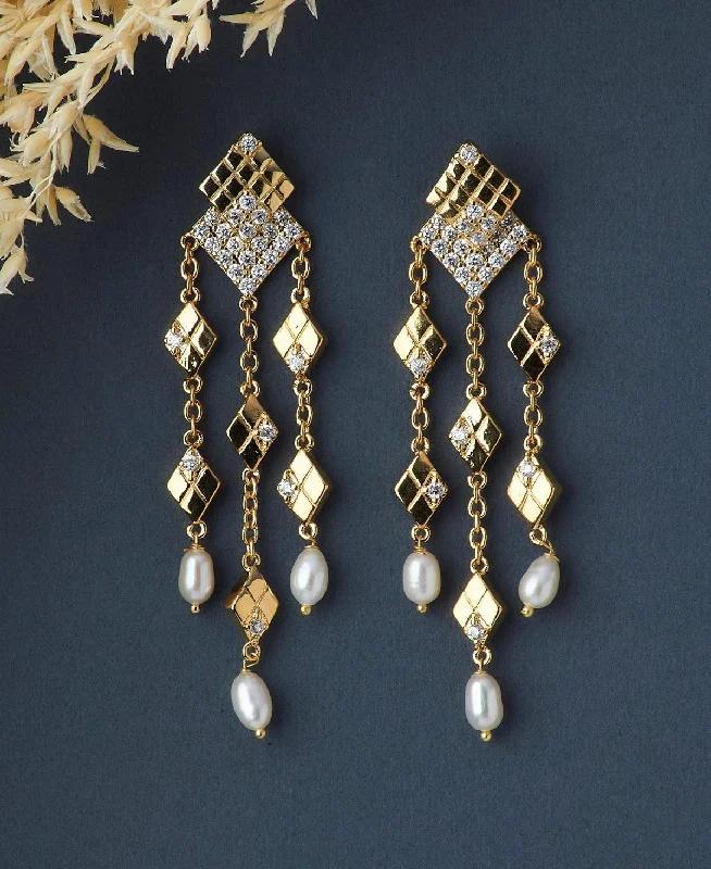 women infinity loop earrings -Ethnic Pearl Triple Hanging Pearl Jhumka