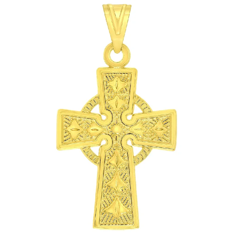 women pearl pendant necklaces -Solid 14k Yellow Gold Elegant Trinity Knot Celtic Cross Pendant