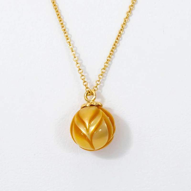 women eco-friendly necklaces -14kt Yellow Gold Carved Golden Pearl Pendant