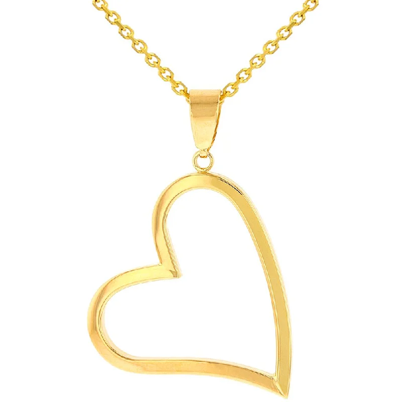 women drop necklaces -14K Yellow Gold Polished Fancy Sideways Heart Pendant Necklace