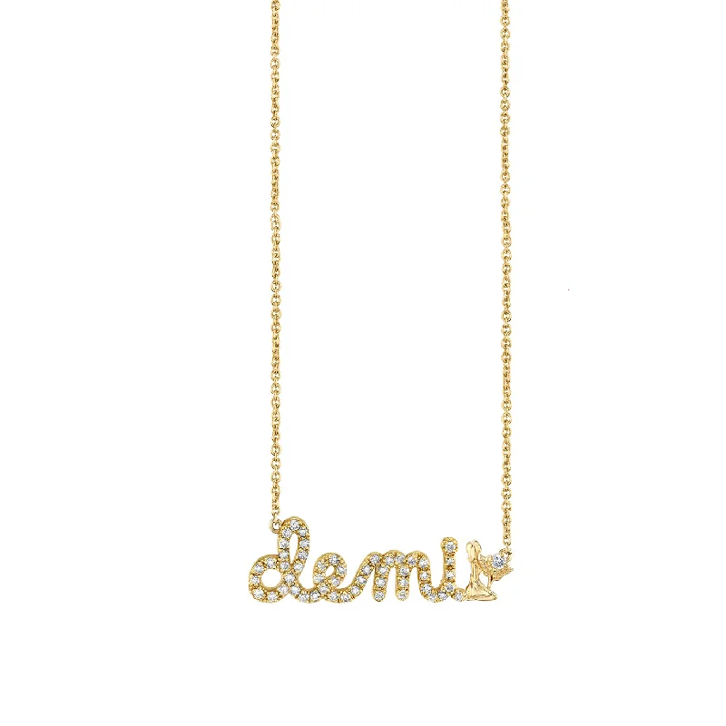 women eco-friendly necklaces -Gold & Diamond Small Custom Script Virgo Zodiac Necklace