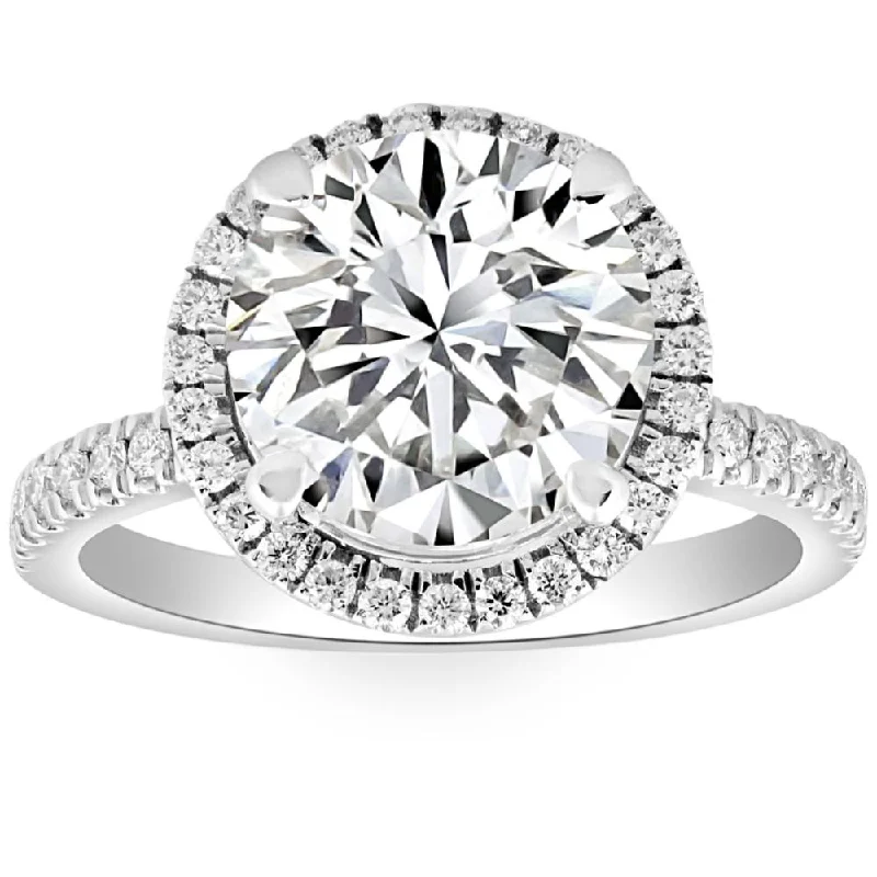 romantic engagement rings -4 1/2Ct Diamond Halo Lab Grown Engagement Ring White, Yellow or Rose Gold