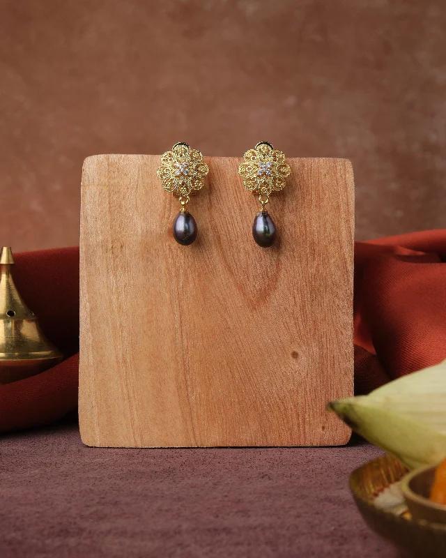 women crystal earrings -Floral Pearl Earring