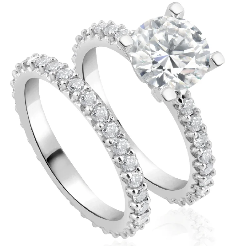 wedding ring and engagement ring sets -2 3/4Ct Diamond Engagement Wedding Ring Set in 14k White Gold