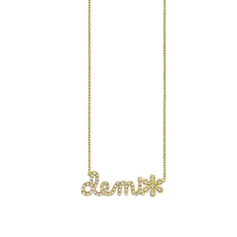 women luxury gold necklaces -Gold & Diamond Small Custom Script Daisy Icon Necklace