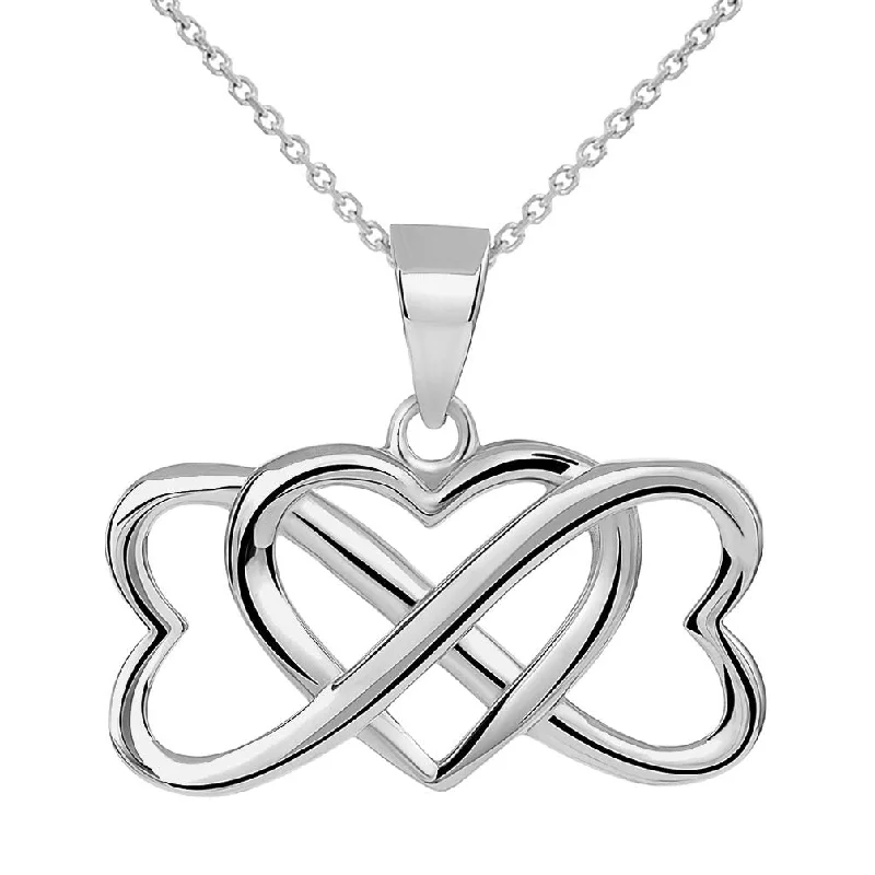 women silver necklaces -14k White Gold Interlocking Triple Heart Infinity Love Pendant Necklace