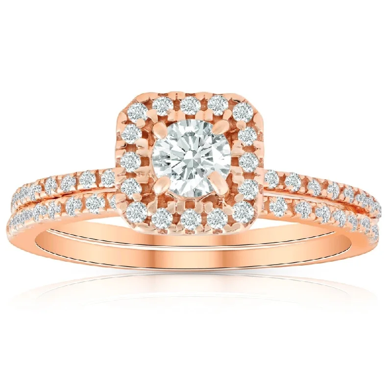 custom engagement rings -5/8 Ct TDW Diamond Cushion Halo Engagement Wedding Ring Set Rose Gold