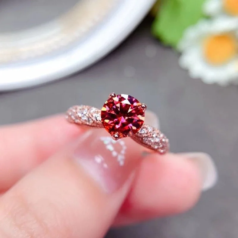 alternative engagement rings -1.0 Ct Round Cut Red Diamond Engagement Ring