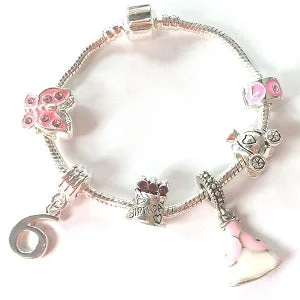 Pink Princess 6th Birthday Girls Gift - Silver Plated Charm Bracelet