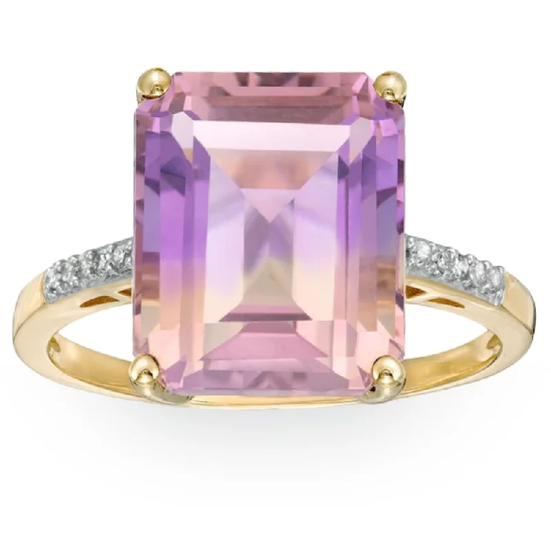 yellow gold engagement rings -7 Ct Emerald Cut Amethyst Diamond Ring in 10k Yellow Gold