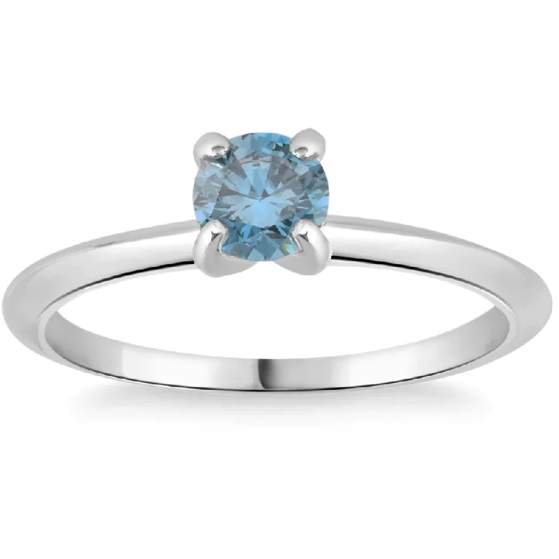 antique diamond engagement rings -3/8Ct Round Cut Blue Diamond Solitaire Engagement Ring White or Yellow Gold 14k